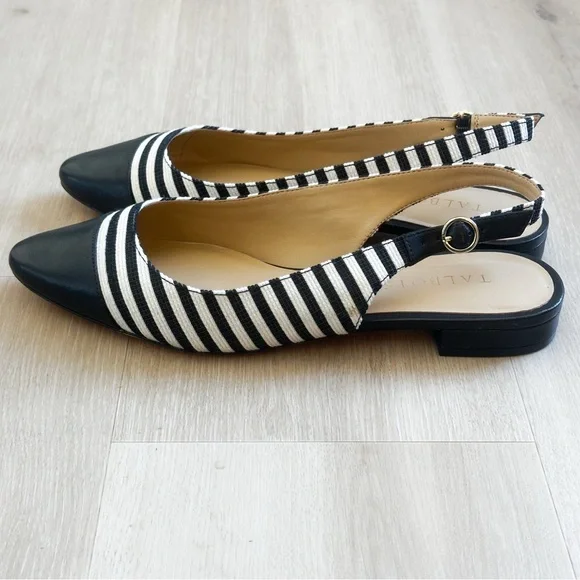 Talbots Black and White Striped Slingback Flats - Picture 1 of 5